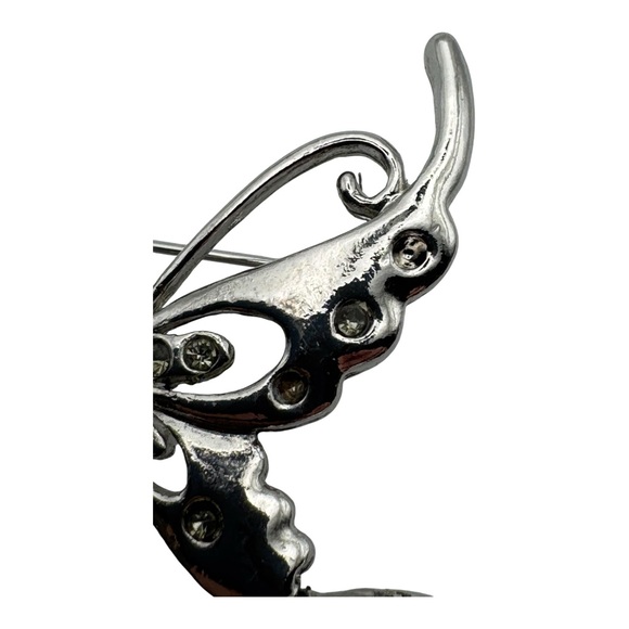 Silver-Tone Butterfly Brooch with Clear Rhinestones – 1.5” - Picture 3 of 5
